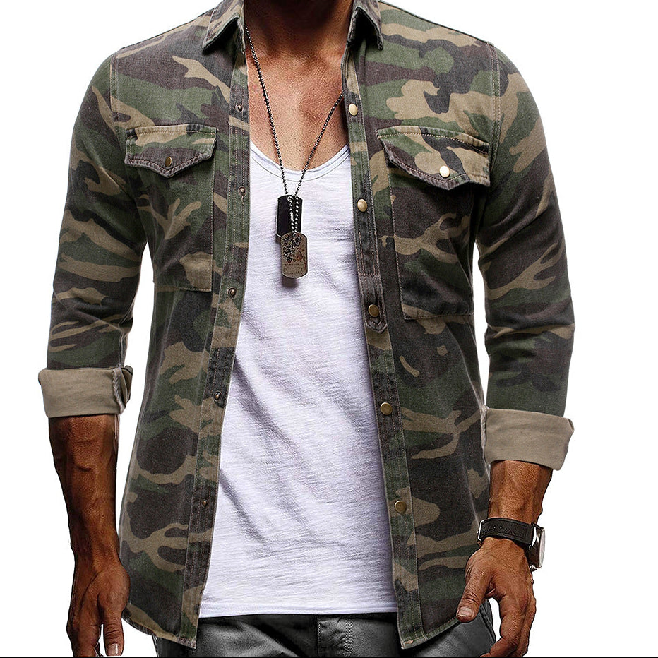 Long Sleeve Camouflage Denim Jacket Casual Wear