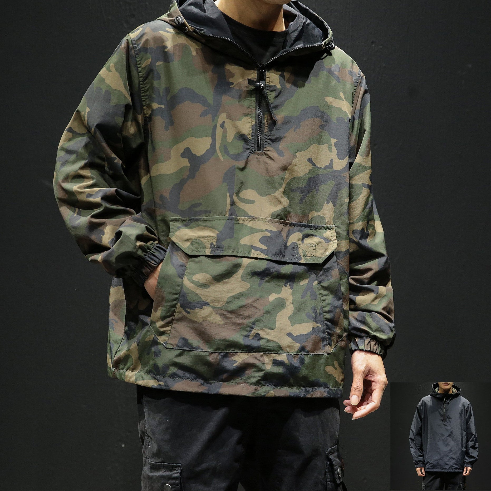 Oversized Reversible Camouflage Hooded Jacket