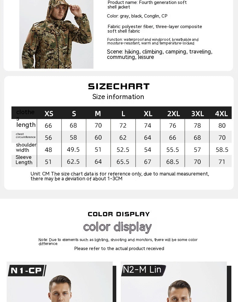 Men’s Camouflage Fleece Soft Shell Waterproof Jacket