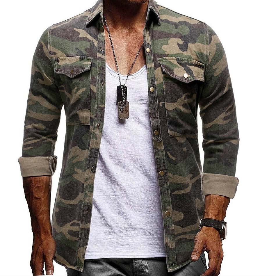 Long Sleeve Camouflage Denim Jacket Casual Wear