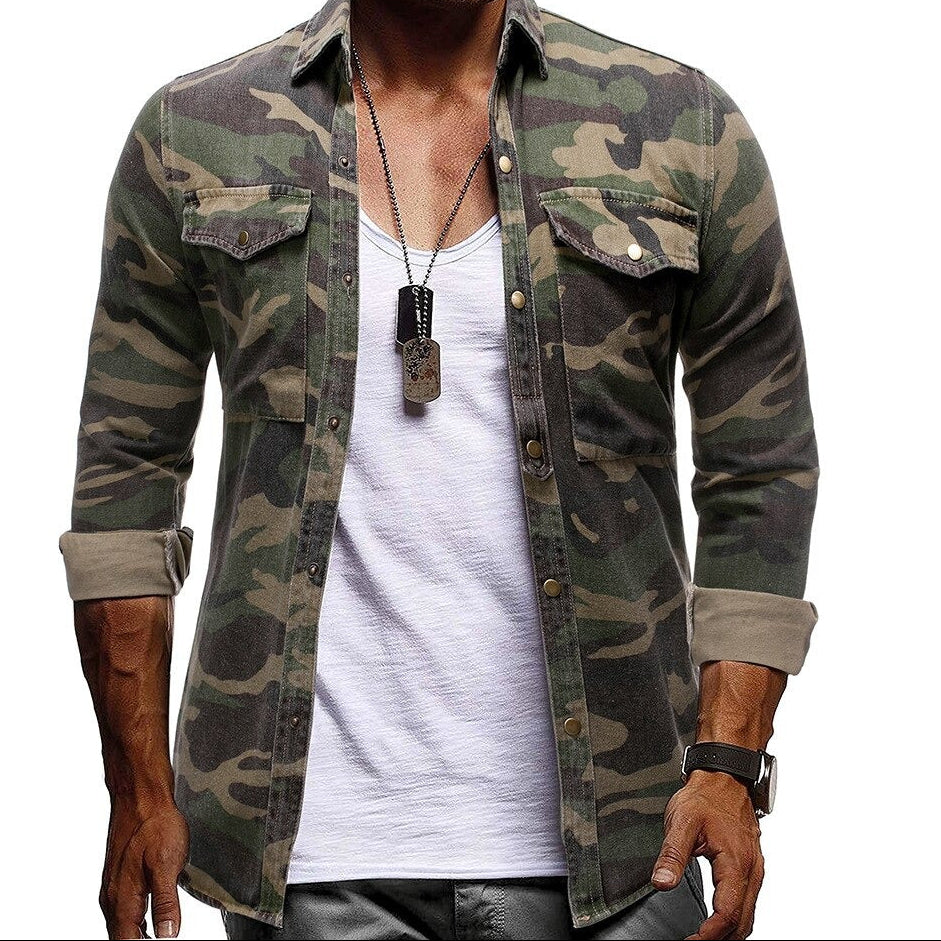 Long Sleeve Camouflage Denim Jacket Casual Wear