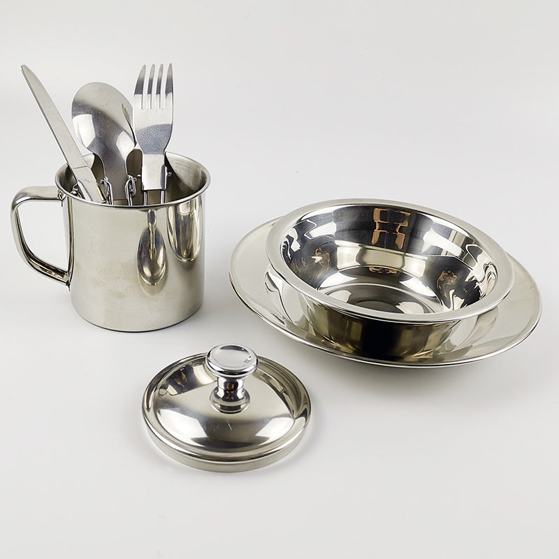 Single-Person Stainless Steel Camping Tableware Set