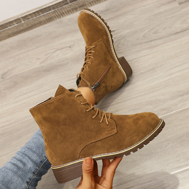 Women Round Toe Martin Short Boots