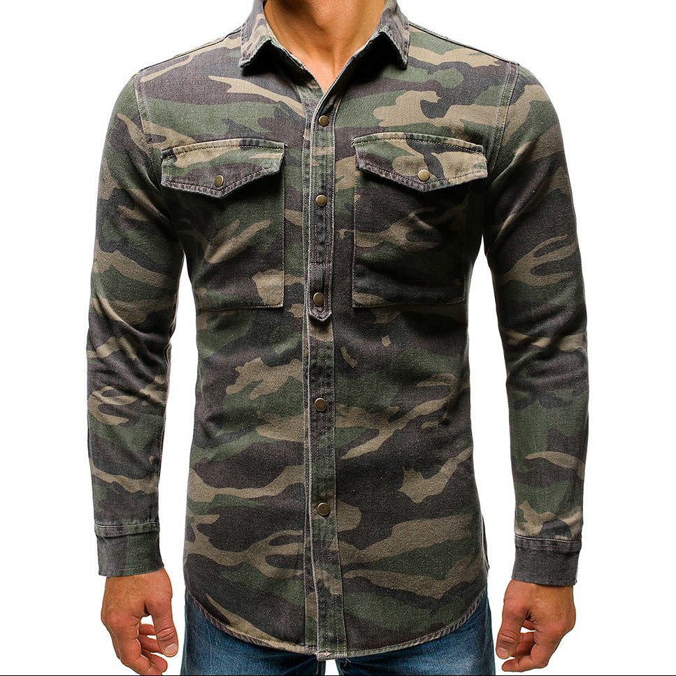 Long Sleeve Camouflage Denim Jacket Casual Wear