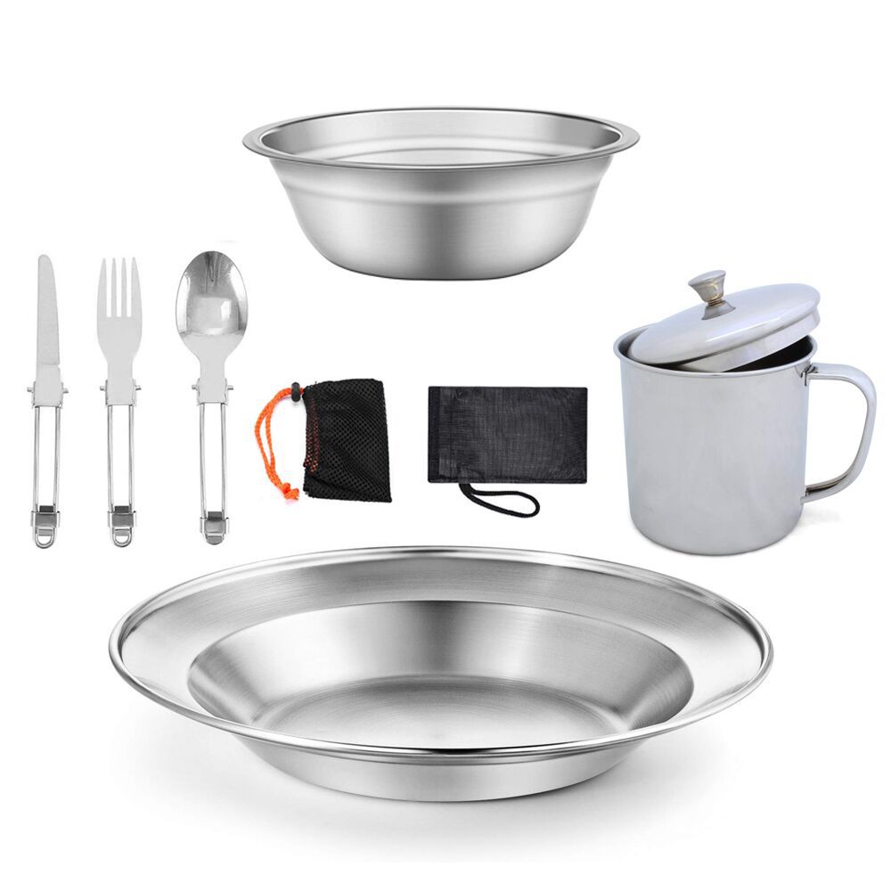 Single-Person Stainless Steel Camping Tableware Set