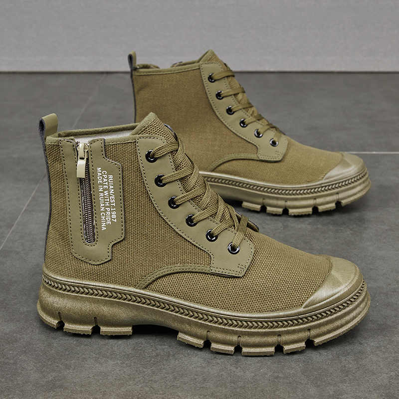 Men’s High-Top Hiking Boots Side Zipper Work Shoes