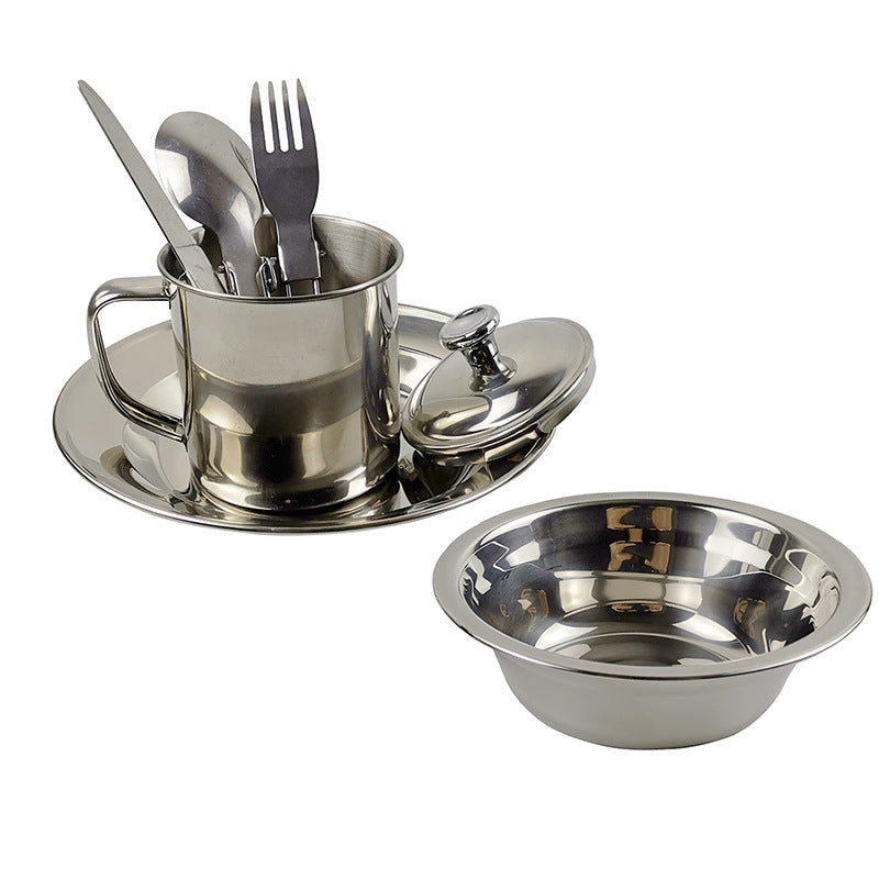 Single-Person Stainless Steel Camping Tableware Set