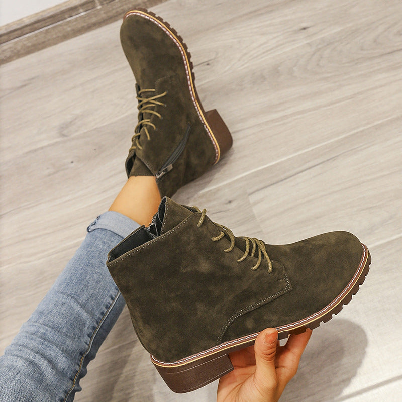 Women Round Toe Martin Short Boots