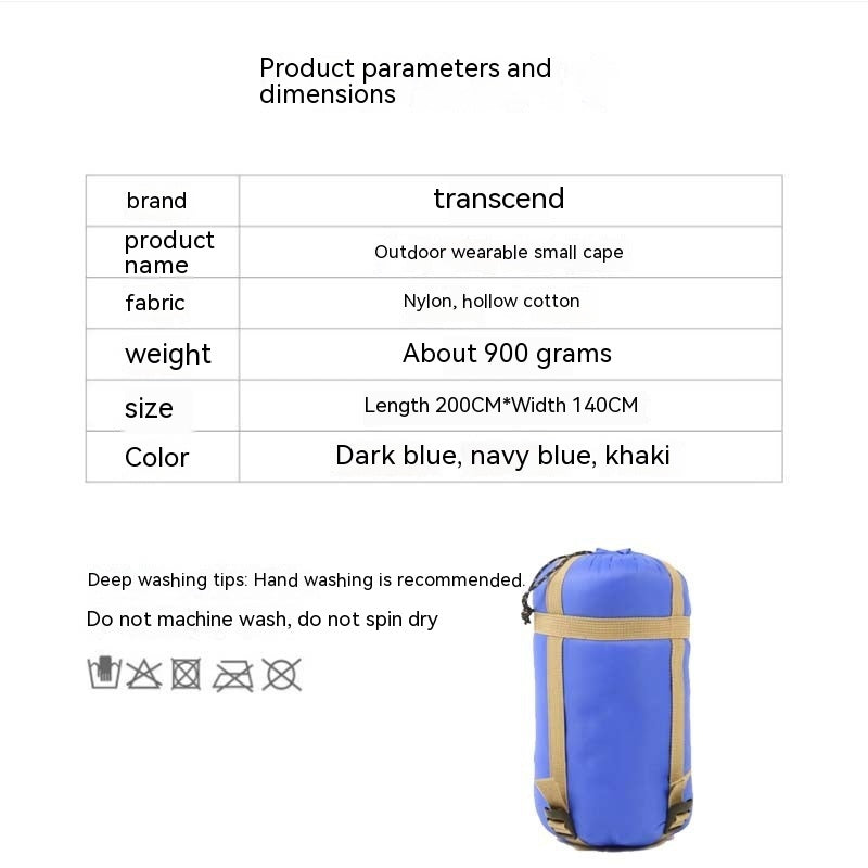 Wearable Cloak Sleeping Bag Warm Camping Blanket
