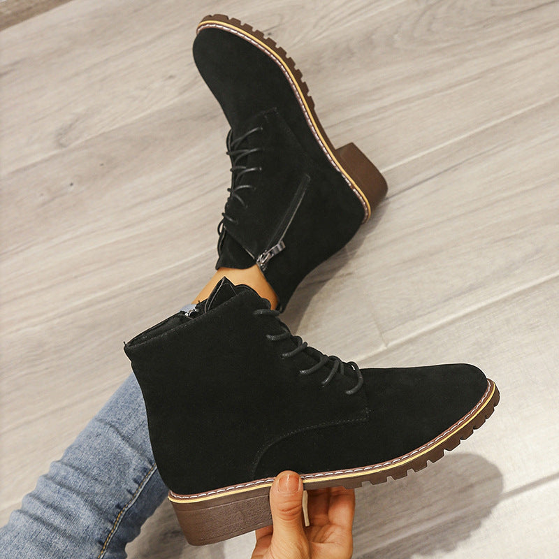 Women Round Toe Martin Short Boots