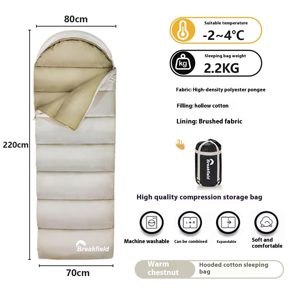 Thickened Waterproof Cotton Four-Season Camping Sleeping Bag